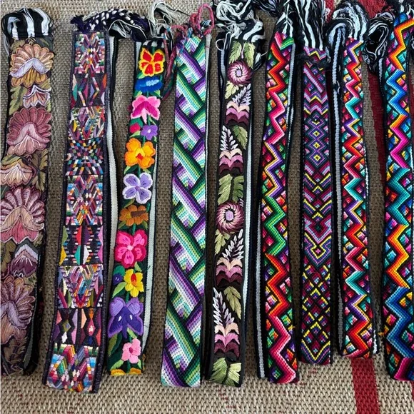 Raw Huipil Materials Vintage Guatemala Colorful Embroidered Belts - Picture 1 of 7